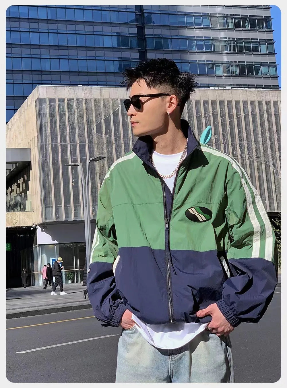 spring korean varsity jacket men women patchwork college coat 2023 color block sport jackets loose windbreaker stand collar unique default style 3279