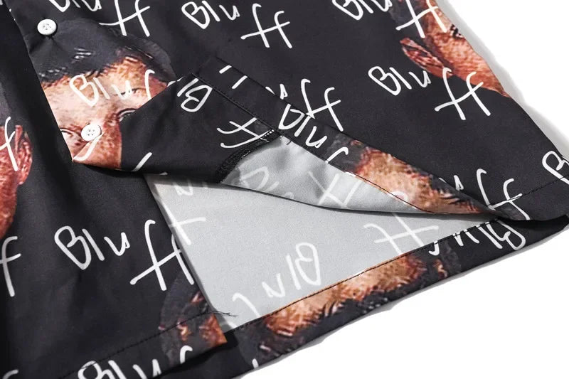Dark Icon Bluff Boy Full Printing Hip Hop Shirt Street Summer Short Sleeved Men's Shirts Streetwear Clothing Street King Limited