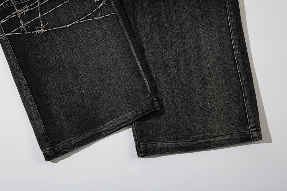 multi pockets embroidery washed baggy jeans for men and women straight ropa hombre casual cargo pants oversized denim trousers unique cargo style 4304