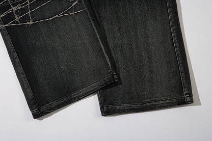 multi pockets embroidery washed baggy jeans for men and women straight ropa hombre casual cargo pants oversized denim trousers unique cargo style 4304