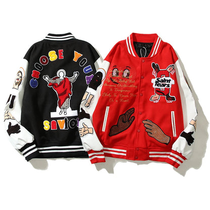 high street color block graffiti embroidery baseball jacket mens leather sleeve woolen patchwork stand oversized winter coats unique default style 929