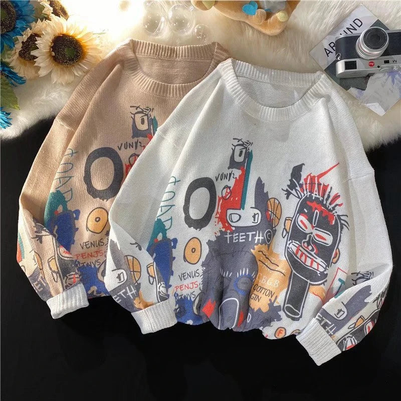 Rainbowtouches Men Sweaters High Street Graffiti Crew Neck Trendy Vintage Knitted Sweater Spring And Autumn Mens Clothing Street King Limited
