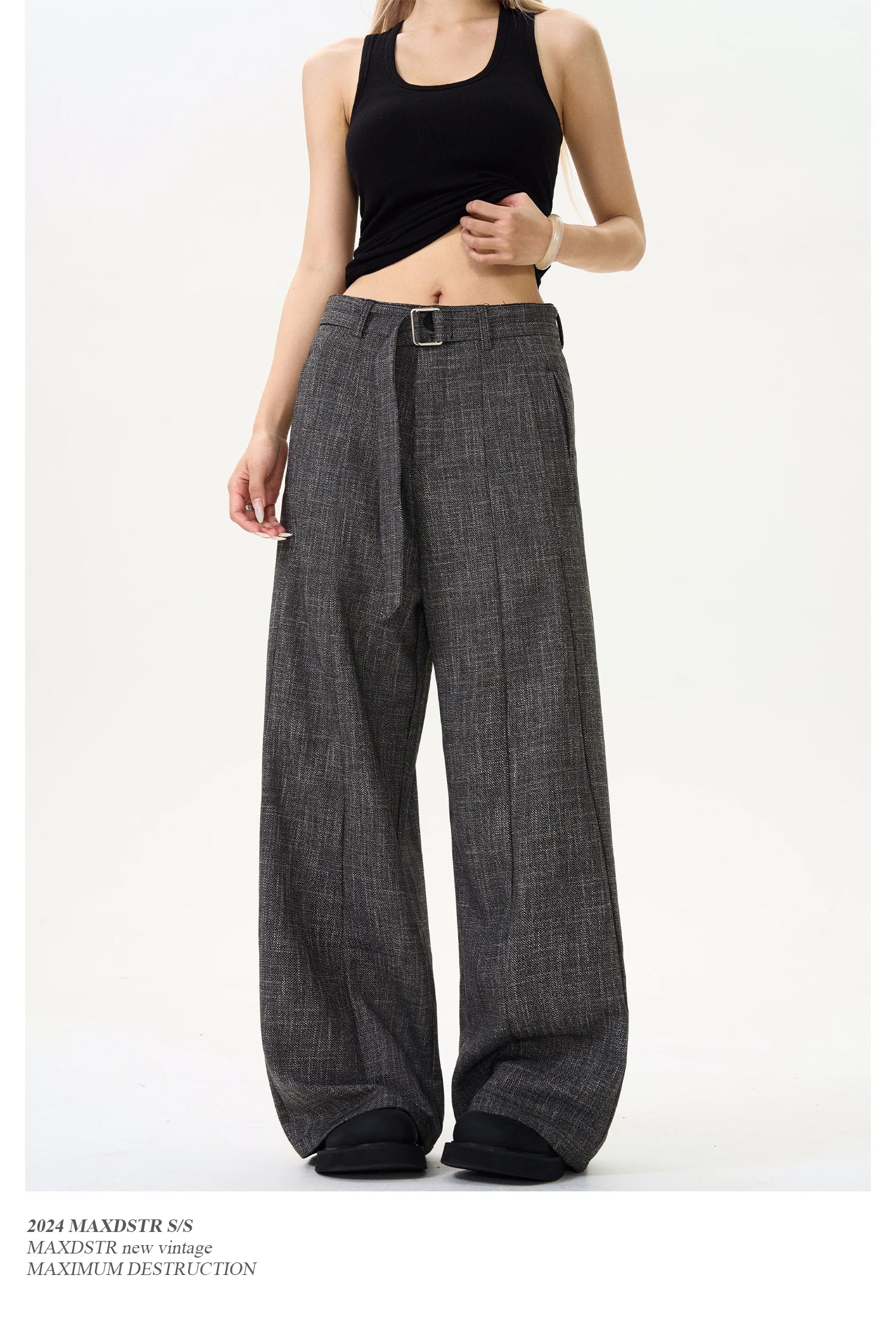 men women streetwear fashion loose casual belt wide leg suit pant boyfriend straight trousers baggy pants unique default style 2242
