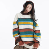 Hip Hop Retro Colorblock Thick Stripe Oversized Sweater for Men Winter New Fashion Round Neck Knitwear Pullover Unisex All-match Street King Limited