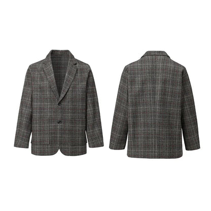 men autumn winter retro casual plus size thick plaid blazer jacket commuter man business streetwear fashion suit coat outerwear minimalist street pants