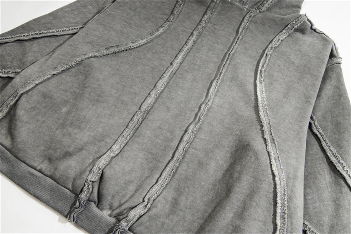 new thug club brand fashion high street vibe style cotton oversized splicing zipper washed distressed grey jacket hoodies unique default style 114