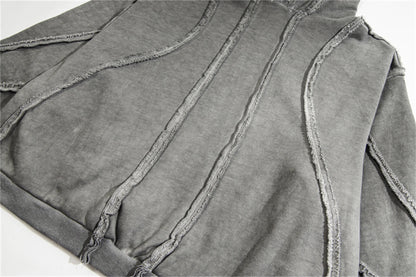 new thug club brand fashion high street vibe style cotton oversized splicing zipper washed distressed grey jacket hoodies unique default style 114