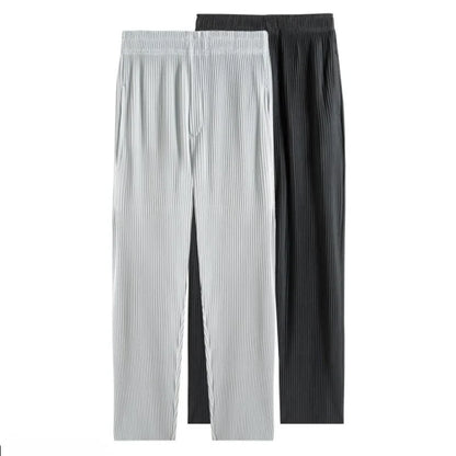 Summer Pleated Pants Men Fashion Gray Black Casual Pants Men Japanese Streetwear Loose Straight Ice Silk Pants Mens Trousers Street King Limited