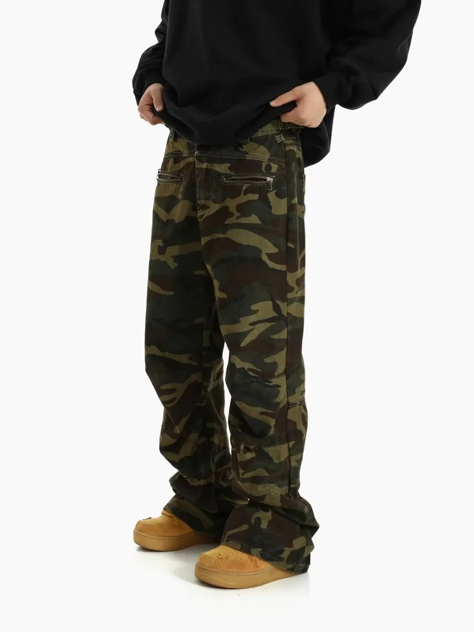2024 High Street Mens Camouflage Straight Leg Jeans American Trend Tooling Denim Pants Zipper Multiple Pockets Cowboy Trousers Street King Limited