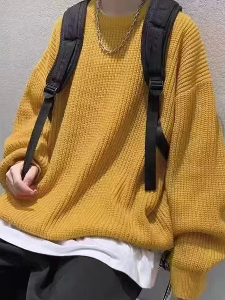 2023 Autumn Crew Neck Solid Color Pullover Sweaters For Men Casual Y2K Knitted Sweater High Street Fashion Jumpers Hombre Street King Limited