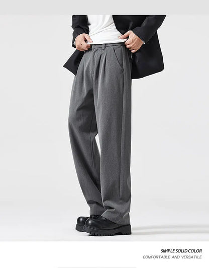 suit pant men korean streetwear fashion loose casual plus size straight suit pant office man commuter pants trousers unique default style 2100