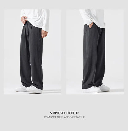 mens trend streetwear fashion loose casual plus size straight wide leg suit pant office man commute work pants trousers unique default style 2083