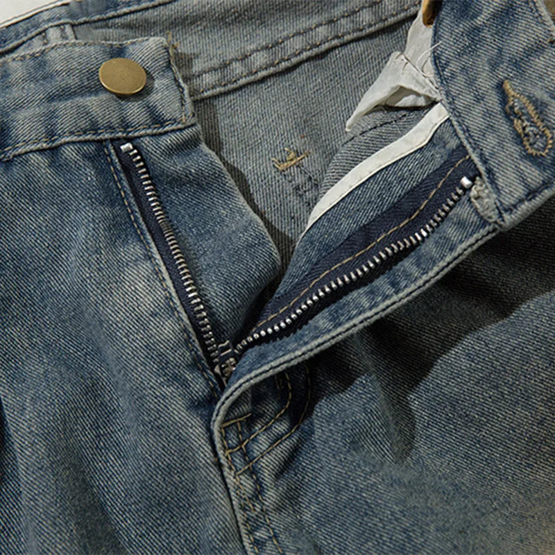 Men's Cargo Pants Multi-Pocket High Street Jeans Blue Washed Distressed Trousers Hip-Hop Straight Leg Trousers Loose Jeans Street King Limited