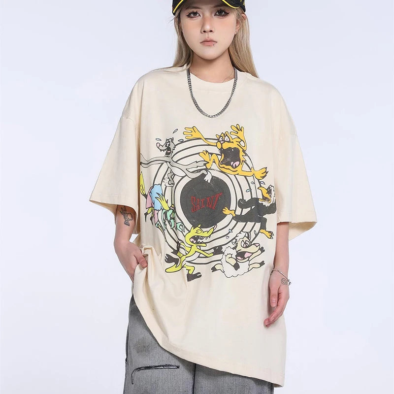 Black White Blue SAINT T-shirt Men Woman Good Quality Vintage Cartoon Pattern Printing Loose Casual Top Tees Street King Limited