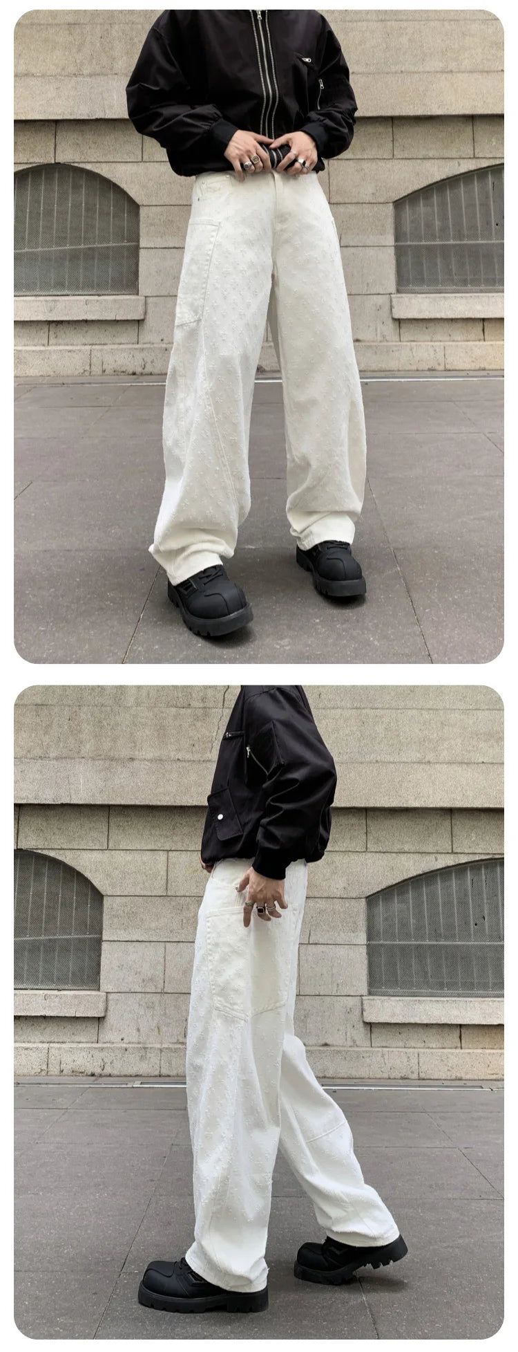 men brand fashion wash jacquard denim splice pocket loose casual wide leg baggy jeans cityboy cargo jeans pants trousers unique cargo style 2442