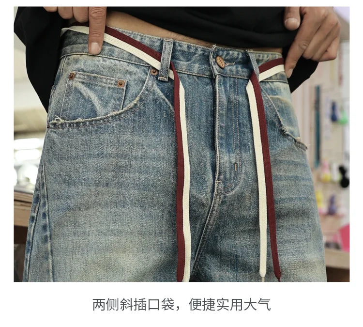 mens american streetwear fashion loose casual hip hop vintage denim baggy jeans pants man wide leg trousers y2k jeans men unique jeans style 2198