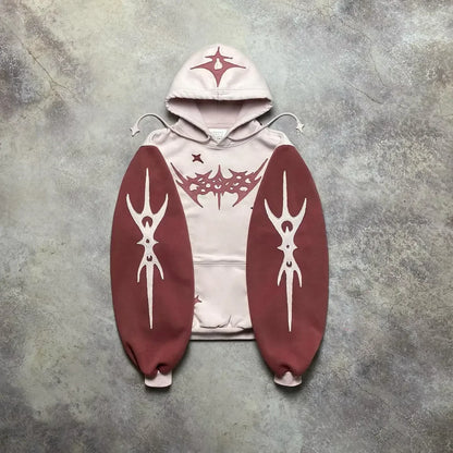 Y2k Patch Design Loose Zip Hoodies for men Geometric Pattern Splicing Sweatshirt Gothic Streetwear Oversized Casual Men Clothing Street King Limited