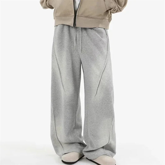autumn mens high street pleated straight pants korean fashion elastic waist pockets trousers y2k vintage pantalones hombre menswear bottoms