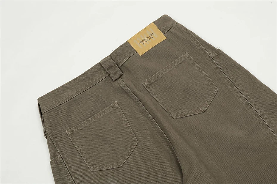 american style cargo jeans mens black loose straight denim pants casual baggy jeans trousers unique cargo style 2742