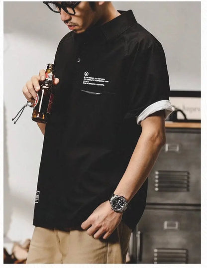 American Vintage Short-Sleeved T-Shirt Men's Summer Vintage Workwear Polo Shirt Loose And Versatile Five-Quarter Sleeve Top Street King Limited