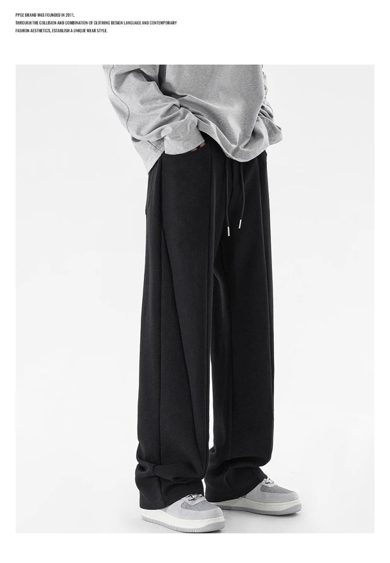 winter mens gray thickened straight leg sweatpants 2025 high street baggy drape pants korean fashion y2k casual trousers unique joggers style 144
