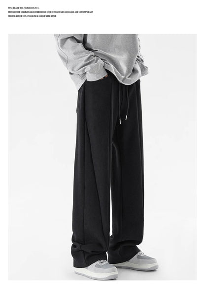 winter mens gray thickened straight leg sweatpants 2025 high street baggy drape pants korean fashion y2k casual trousers unique joggers style 144