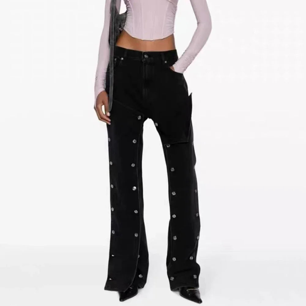 detachable button black washed baggy jeans for men straight harajuku ropa hombre loose denim trousers oversized cargo pants 1 unique cargo style 1146