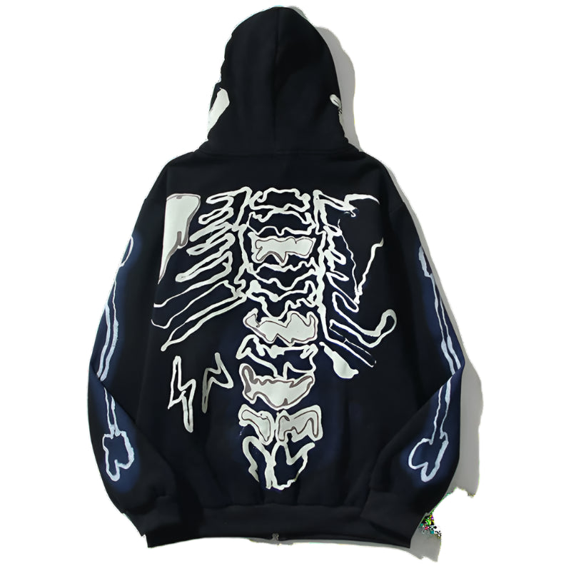 Mens Hip Hop Hoodie Jacket Fashion Y2K Skull Printed Full Zip Hooded Fleece Sweashirts Harajuku Casual Punk Streetwear Hoodies Street King Limited