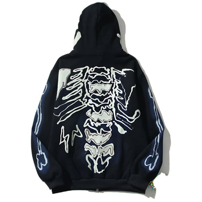 Mens Hip Hop Hoodie Jacket Fashion Y2K Skull Printed Full Zip Hooded Fleece Sweashirts Harajuku Casual Punk Streetwear Hoodies Street King Limited
