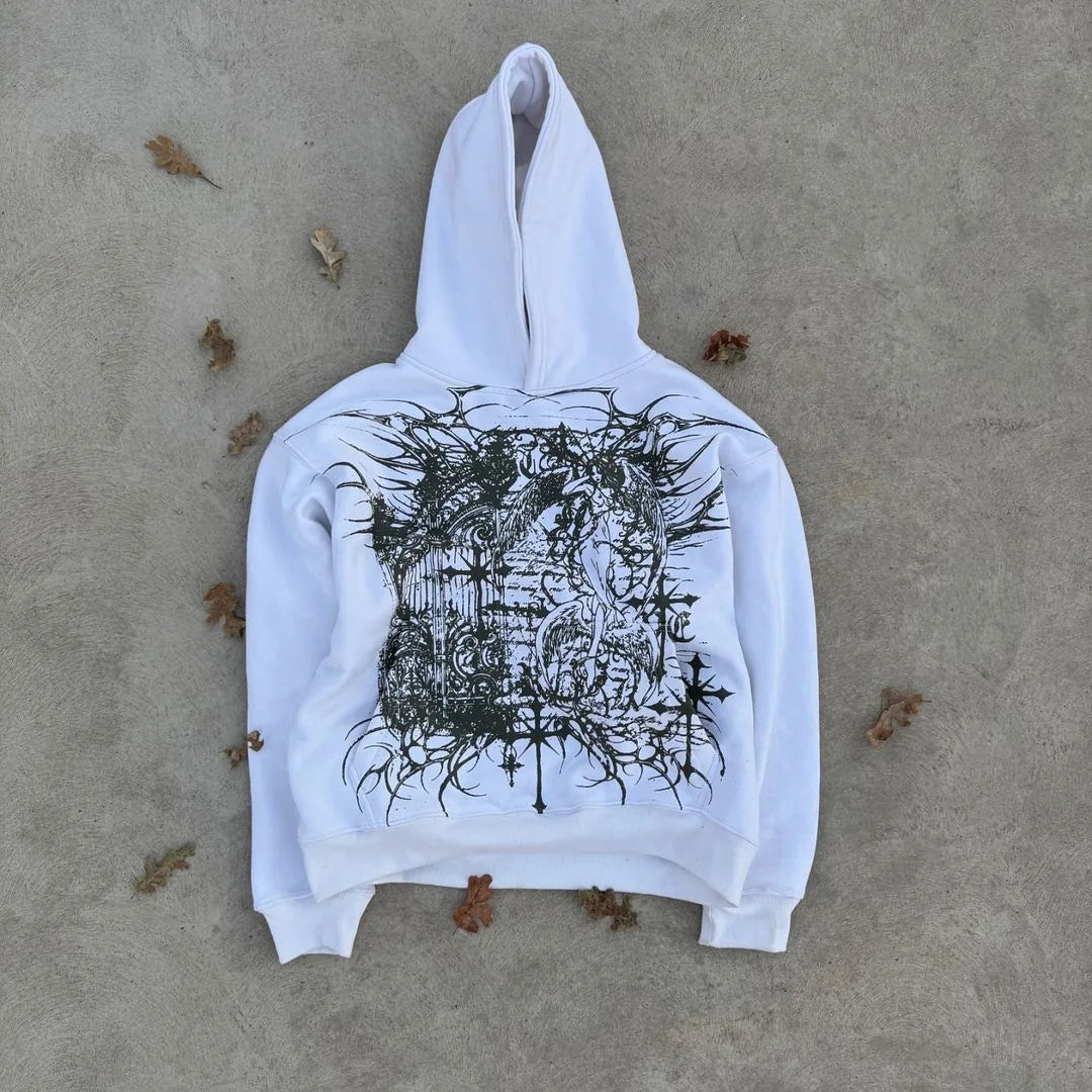 Y2k Long Sleeved Pullover Oversized Sweatshirt Dark Cartoon Hip-Hop Pattern Hoodie Streetwear Fashion Fall Winter Outfit Ootd Street King Limited