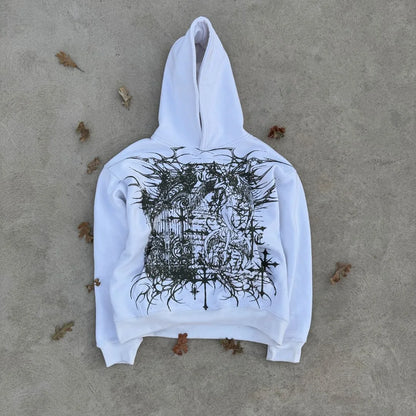 Y2k Long Sleeved Pullover Oversized Sweatshirt Dark Cartoon Hip-Hop Pattern Hoodie Streetwear Fashion Fall Winter Outfit Ootd Street King Limited