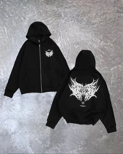 Y2k American Hip-hop Rock Dark Style Oversized Hoodie Men Street Harajuku Retro Casual All-match Zipper Sweatshirt Women Street King Limited
