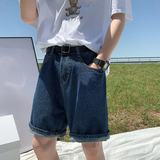 2024 Summer Blue Denim Shorts Men Fashion Casual Straight Denim Shorts Men Streetwear Loose Hip Hop Retro Jeans Shorts M-2XL Street King Limited