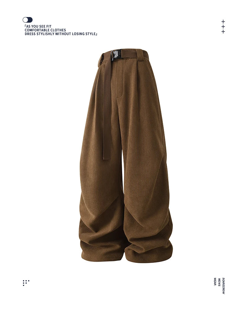 winter mens wide leg straight sweatpants korean fashion warm fleece track pants male casual thermal trousers with long belt unique joggers style 1077