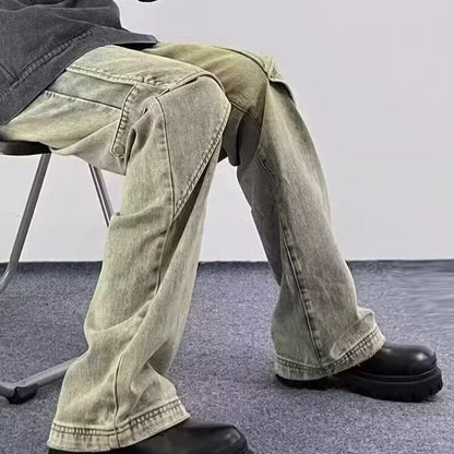 2024 new hip hop wide leg jeans for men washed distressed baggy denim trousers high street deconstruction cargo jean y2k pants combat utility trousers