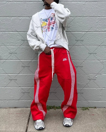 y2k high street retro striped letter wide leg pants street harajuku fashion nine point pants loose versatile oversized trousers minimalist street pants