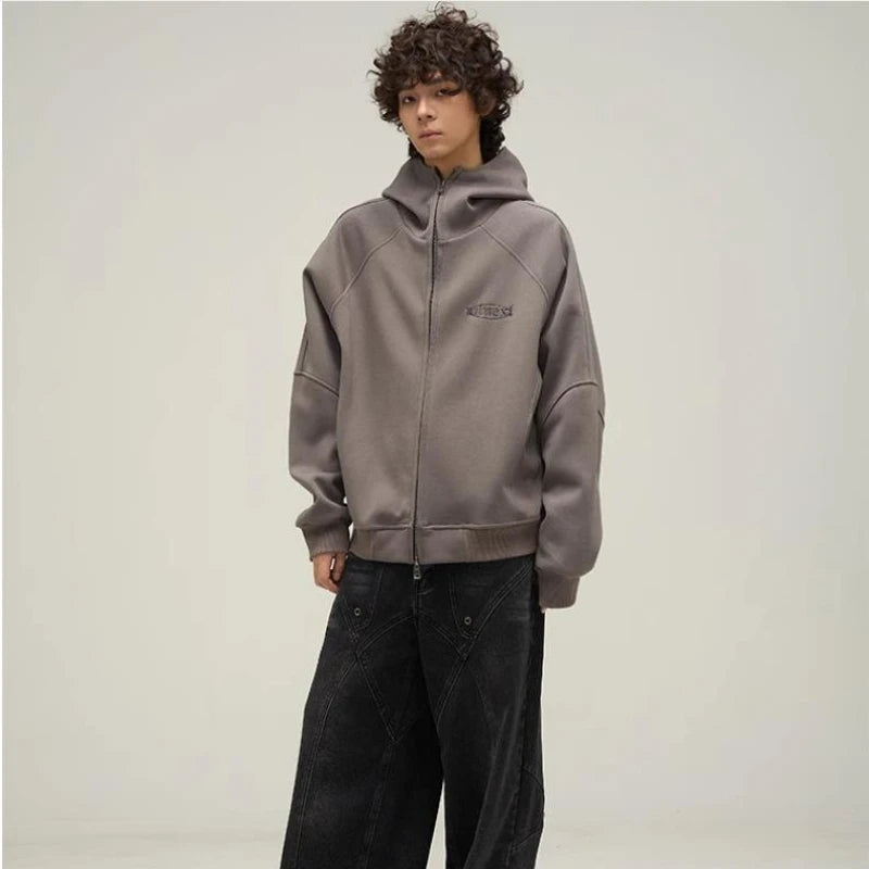 street letter embroidered jacket mens punk harajuku stand collar hooded sweatshirt zipper simplicity casual coats oversized urban fashion pants