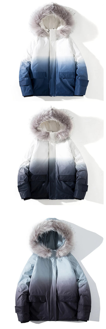 rainbowtouches winter warm gradient parkas men women streetwear thick jackets coat fashion harajuku hoody fur collar coats unique default style 4386