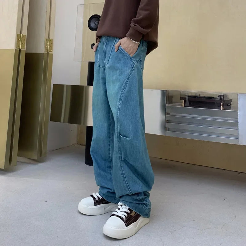 cityboy splice fashion brand jeans men streetwear hip hop vibe loose casual straight washed denim baggy jeans pant man trousers stacked flare jeans