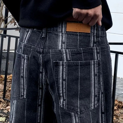 men streetwear brand fashion hip hop loose casual straight stripe motorcycle denim jeans pant cityboy y2k jeans trousers urban skinny jeans