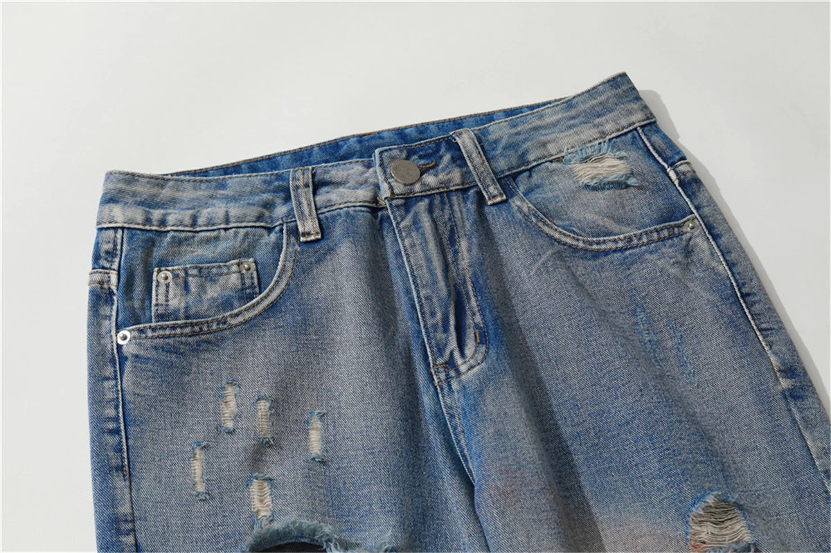 Men's Vintage Jeans 2023 New Ripped Holes Straight Denim Pants Streetwear Hip Hop Harajuku Jeans Trousers Street King Limited