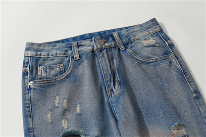 Men's Vintage Jeans 2023 New Ripped Holes Straight Denim Pants Streetwear Hip Hop Harajuku Jeans Trousers Street King Limited
