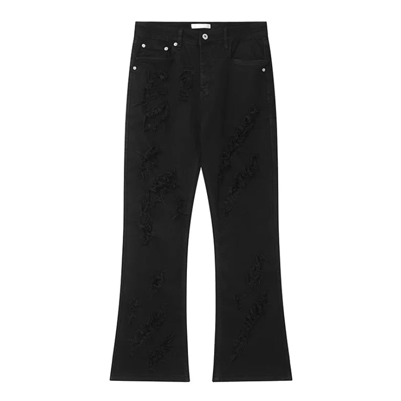 mens distressed ripped destroied tassel denim jean pants new fashion biker jeans streetwear flare pants joggers y2k men s jeans relaxed fit joggers