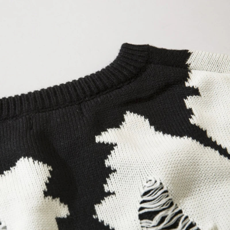 Destroyed Ripped Holes Knitted Sweater Men Pullover Long Sleeve 0-neck Oversize Winter Sweater Harajuku Streetwear Autumn Jumper Street King Limited
