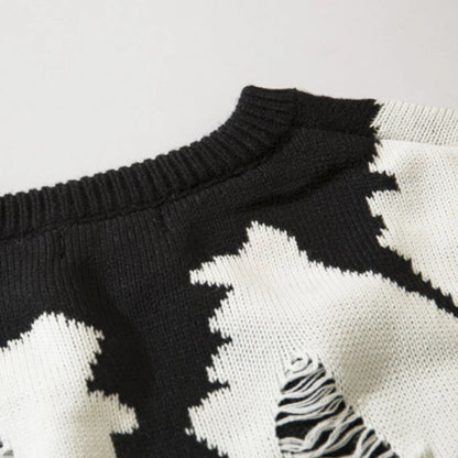 Destroyed Ripped Holes Knitted Sweater Men Pullover Long Sleeve 0-neck Oversize Winter Sweater Harajuku Streetwear Autumn Jumper Street King Limited