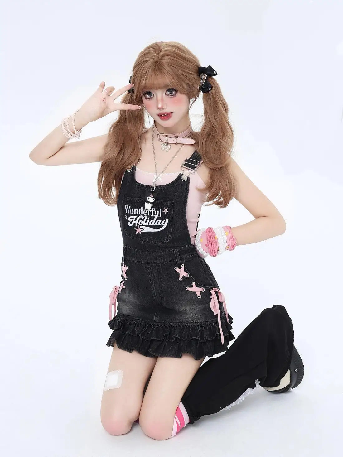 Crazygirl Sweet Girl Embroidered Bow Strap Dress Short Skirt summer y2k dress women clothing streetwear harajuku y2k dresses Street King Limited