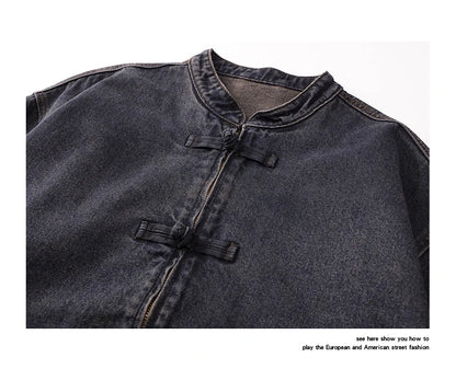 men spring autumn streetwear fashion retro loose casual plus size stand collar denim jacket man jeans coat outerwear unique jeans style 909