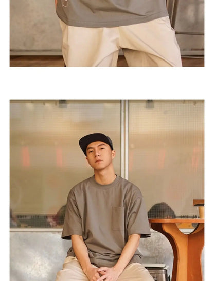 Korean trendy printed graphic T shirt street basic men y2k solid color simple personality pocket retro oversized T shirt Street King Limited