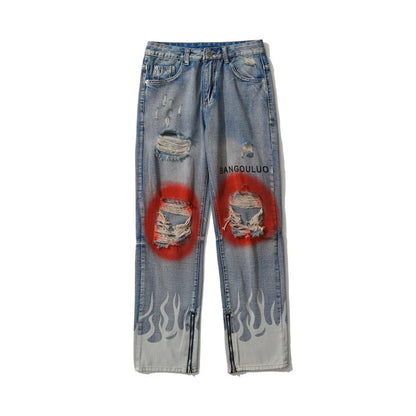 Men's Vintage Jeans 2023 New Ripped Holes Straight Denim Pants Streetwear Hip Hop Harajuku Jeans Trousers Street King Limited