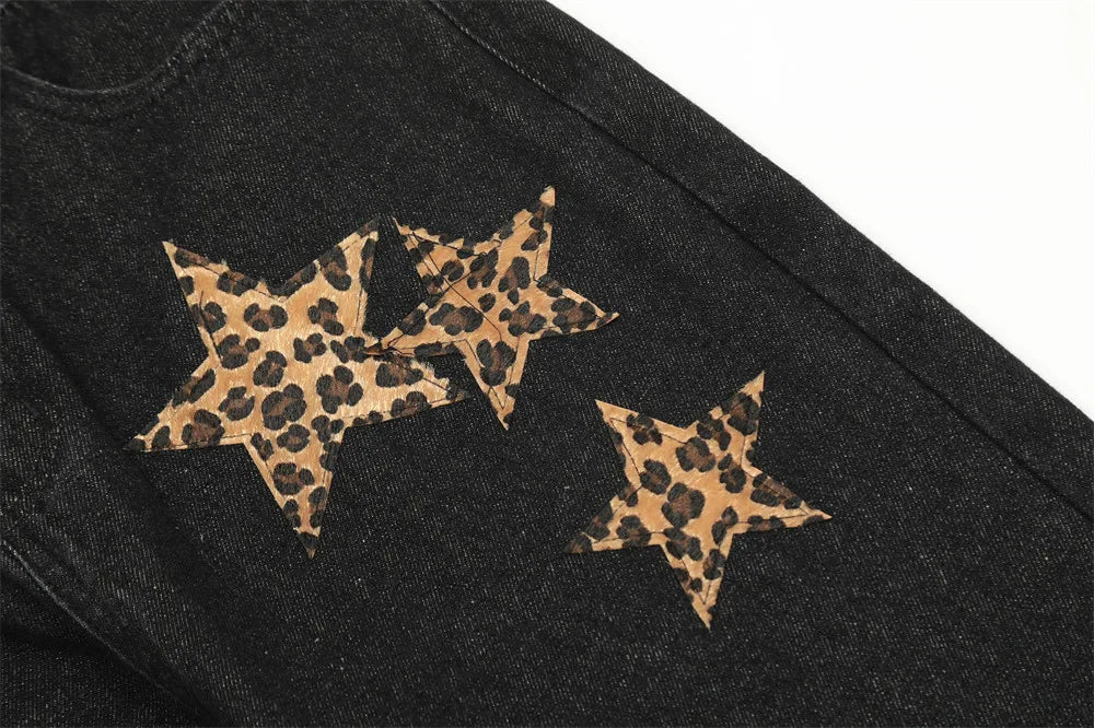 black baggy jeans men star patchwork straight denim pants fashion jeans male streetwear hip hop y2k loose trousers unique jeans style 4899